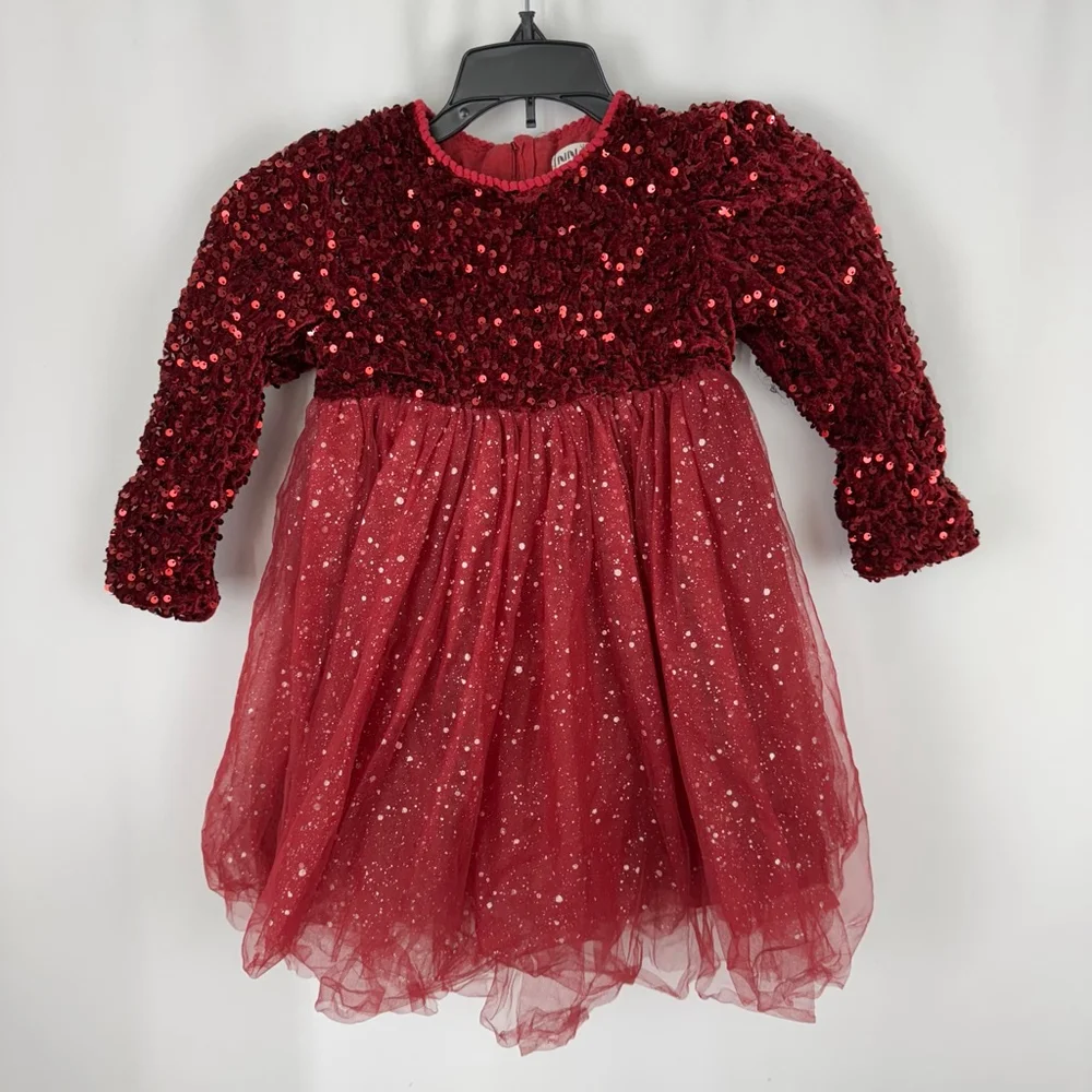 NNJXD Girls Formal Dress 110 US 5 Red Sequin Glitter Embellished Party Wedding